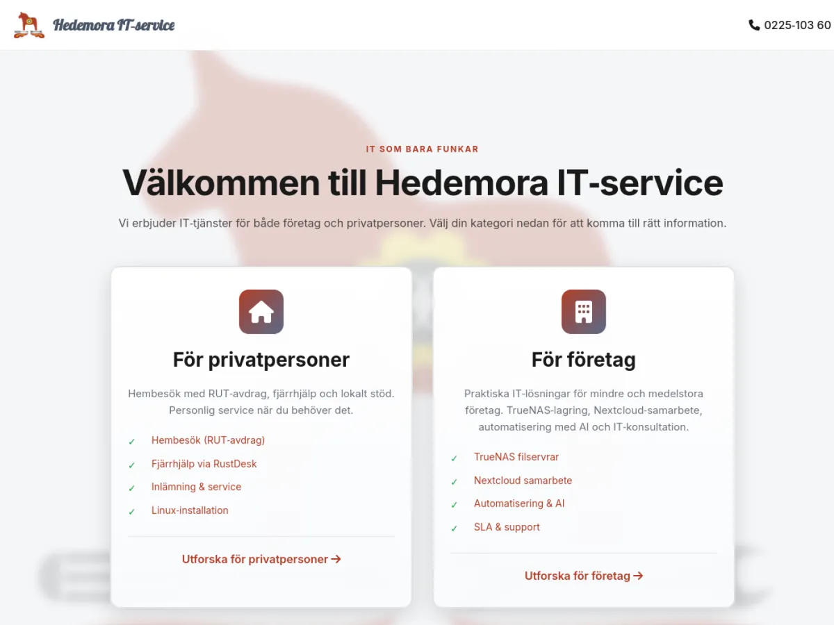 Hedemora IT-service webbplats